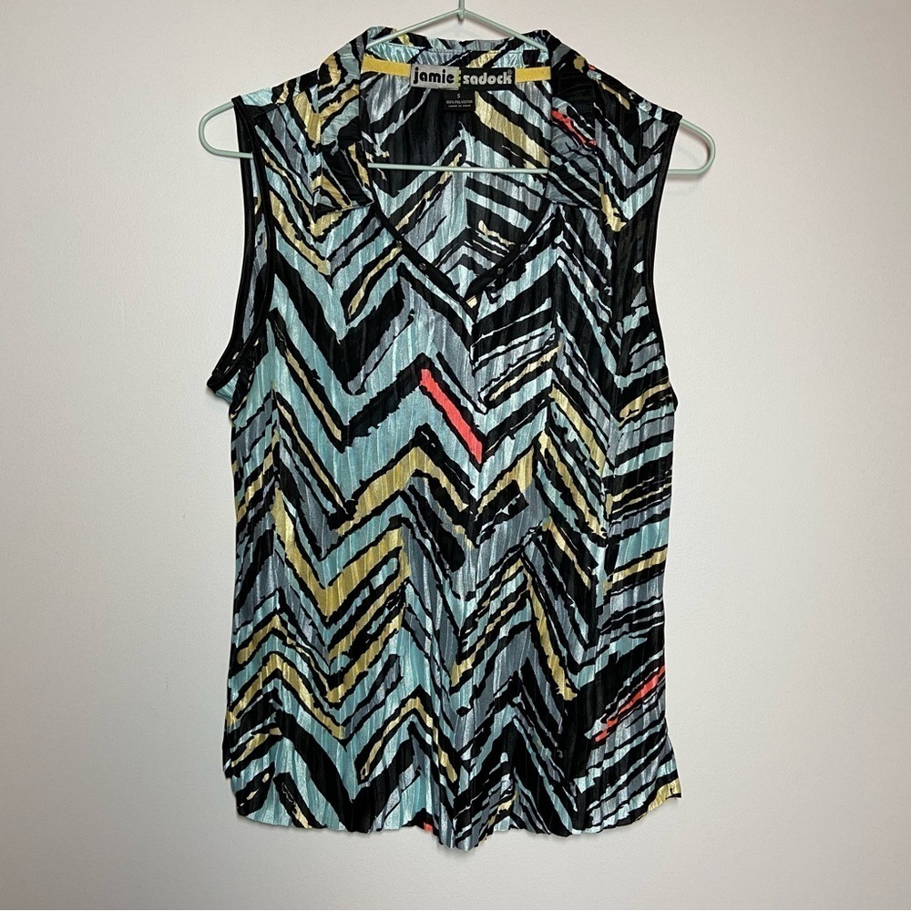 JAMIE SADOCK Woman’s Sleeveless Multi Colour Print Golf Top Size S V-Neck